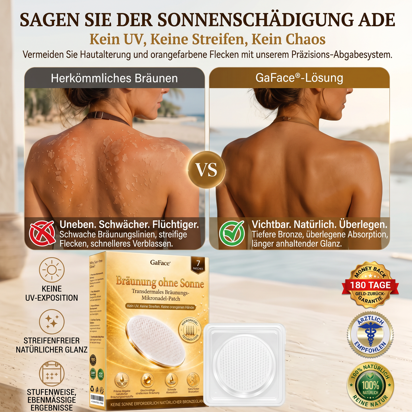 𝗚𝗮𝗳𝗮𝗰𝗲® Sonnenfreies Natürliches Bronze-Glow Transdermales Mikronadel-Bräunungspflaster