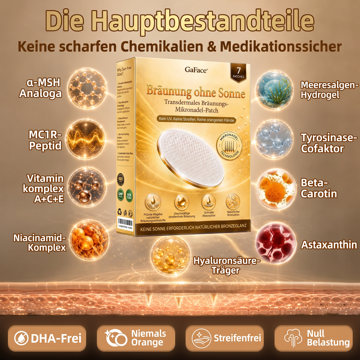𝗚𝗮𝗳𝗮𝗰𝗲® Sonnenfreies Natürliches Bronze-Glow Transdermales Mikronadel-Bräunungspflaster
