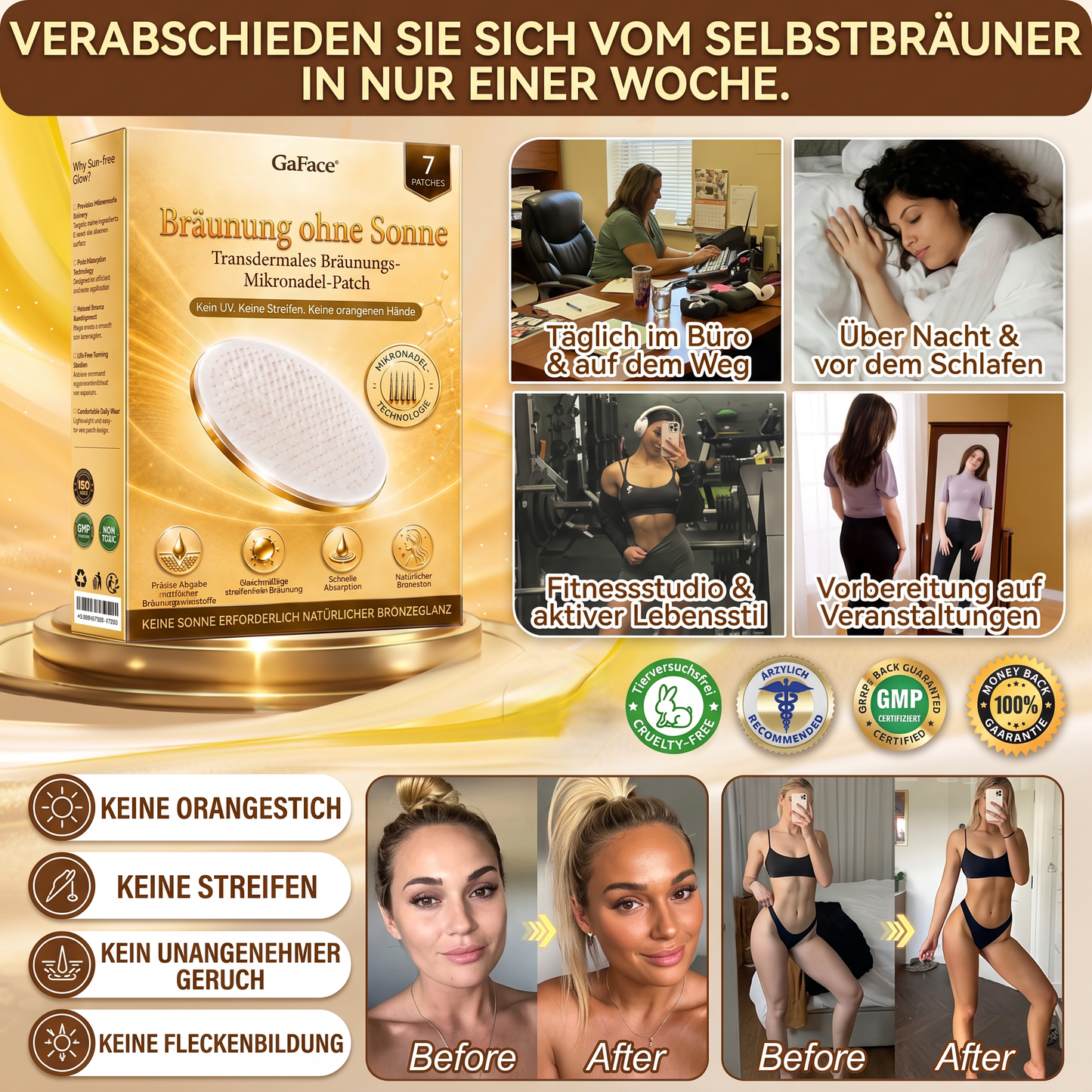 𝗚𝗮𝗳𝗮𝗰𝗲® Sonnenfreies Natürliches Bronze-Glow Transdermales Mikronadel-Bräunungspflaster