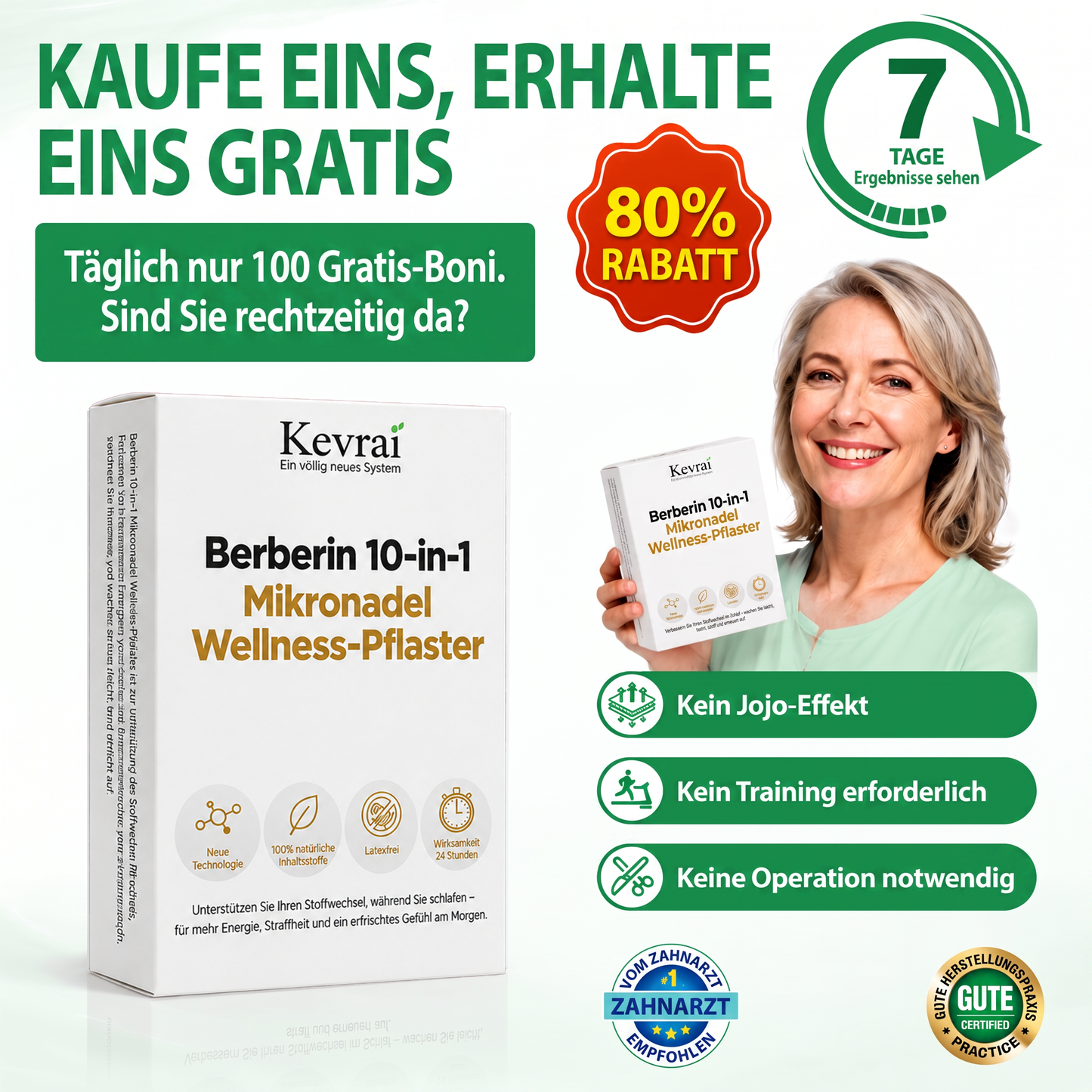 🥇Von Ärzten empfohlen 🌟 | Kevrai® Berberin 10-in-1 Nano-Mikronadelpflaster | ✅ Wissenschaftlich fundierte Formel | Fortschrittliche 10-in-1-Mischung | Sichtbare Ergebnisse in 7 Tagen 🏅