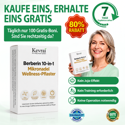 🥇Von Ärzten empfohlen 🌟 | Kevrai® Berberin 10-in-1 Nano-Mikronadelpflaster | ✅ Wissenschaftlich fundierte Formel | Fortschrittliche 10-in-1-Mischung | Sichtbare Ergebnisse in 7 Tagen 🏅